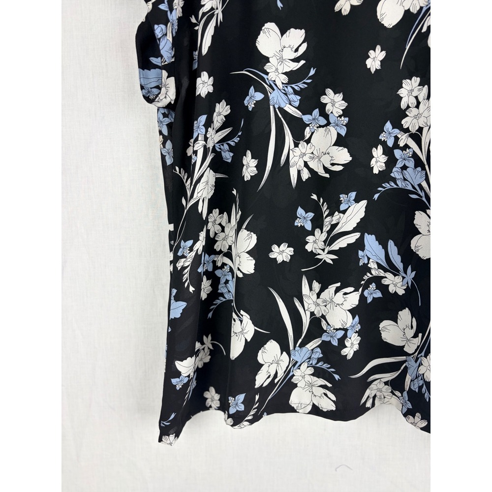 Worthington Black Floral V-Neck Short Sleeve Blouse XL Blue White Flower Print - Picture 9 of 13